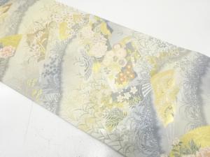 本金　扇に鶴・草花模様織り出し　袋帯